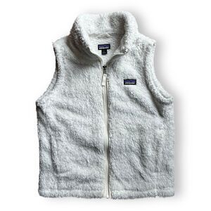 Patagonia Girls' Los Gatos Fleece Vest White Warm Sherpa Front Zip Sleeveless L